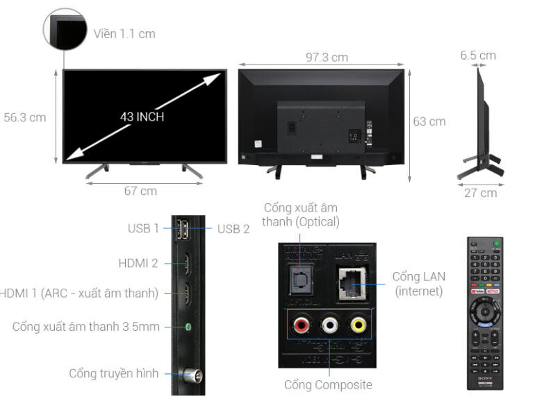 Thiết kế Smart Tivi Sony 43 Inch KDL-43W660G vô cùng tinh tế, sang trọng