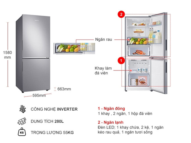 Tủ lạnh Samsung Inverter 280L RB27N4010S8/SV