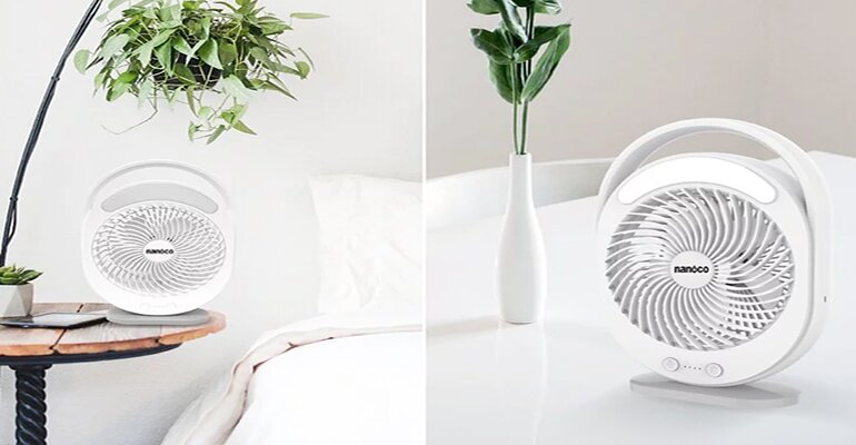 Quạt tích điện Nanoco NRF6310W được thiết kế với gam màu trắng hiện đại quạt tích điện Nanoco NRF6310W