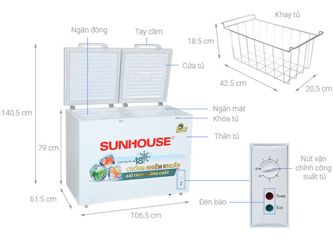 Tủ đông 2 ngăn Sunhouse SHR-F2272W2