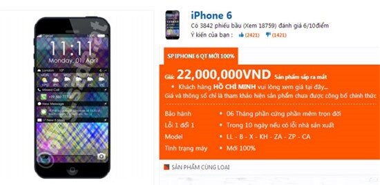 iPhone 6 cùng mức gá bán tượng trưng trên website của một doanh nghiệp bán hàng xách tay.