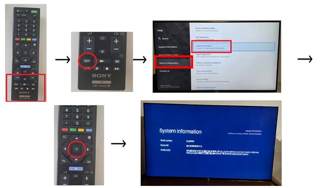 tìm mã tivi sony trên cài đặt