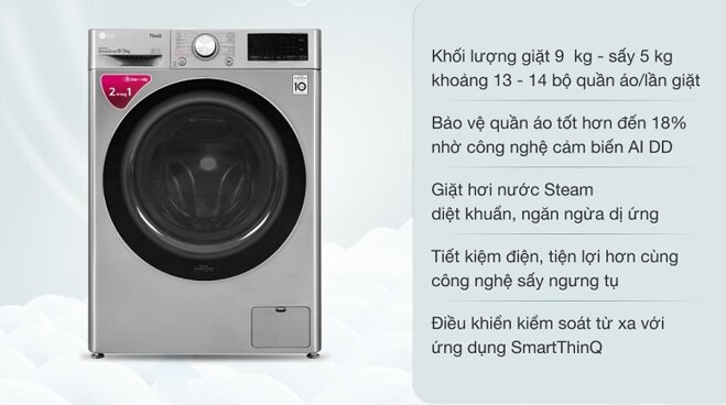 Top 3 máy giặt sấy LG tải trọng 9kg tốt nhất hiện nay