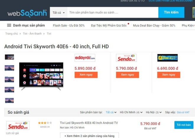 Android Tivi Skyworth 40 inch 40E6 - Giá rẻ nhất: 5.790.000 vnđ