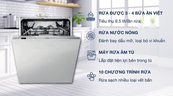 Máy rửa bát âm tủ Whirlpool 13 bộ WIO 3T133P (WIO 3T133 P)