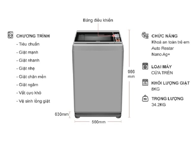 Máy giặt Aqua 8 kg AQW-S80CT