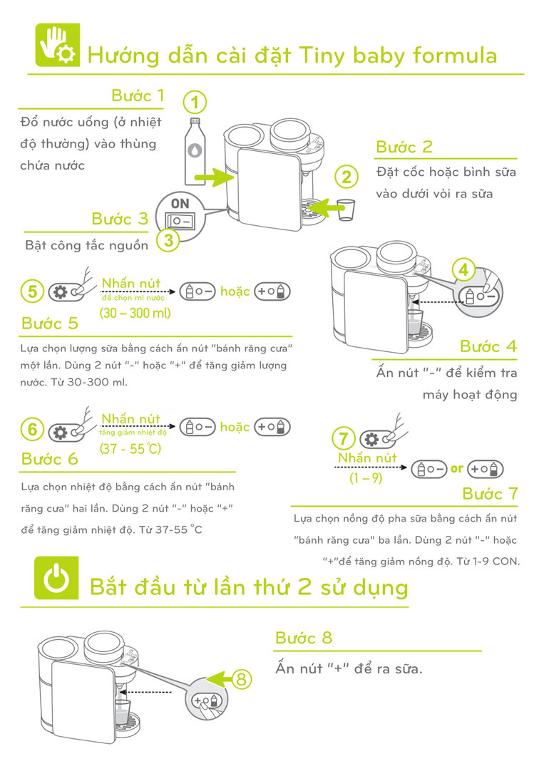 Cách cài đặt và sử dụng máy pha sữa Tiny