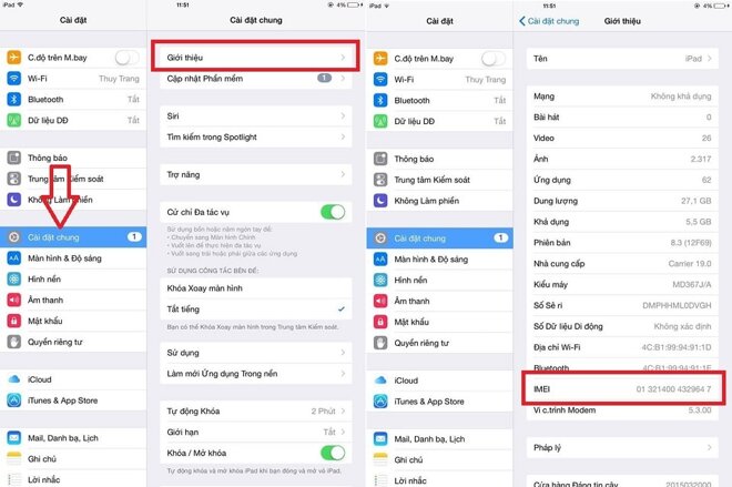 Cách check IMEI trên máy tính bảng iPad