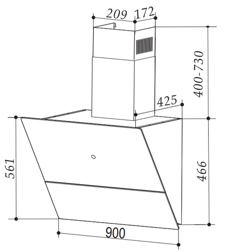 Kích thước máy hút mùi Bauer BC-90ES