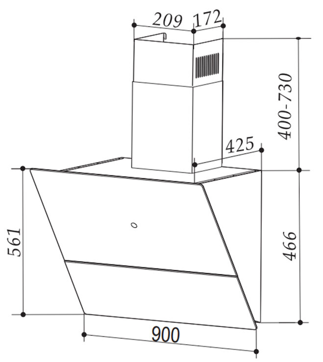 Kích thước máy hút mùi Bauer BC-90ES