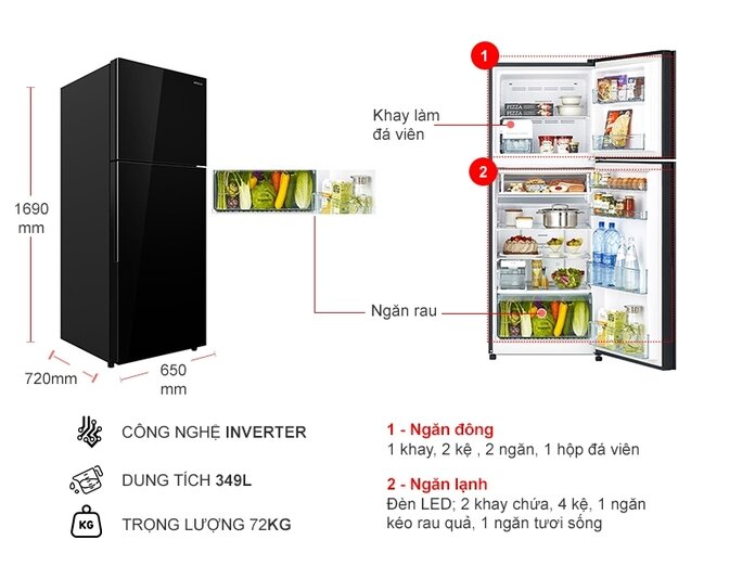 Tủ lạnh Hitachi R-FVY480PGV0 (GBK) inverter 349 lít có nhiều tính năng vượt trội