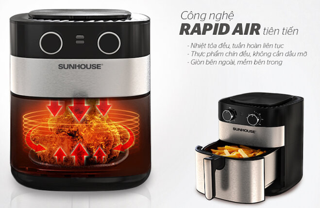 Công nghệ Rapid Air của nồi chiên không dầu Sunhouse 6l