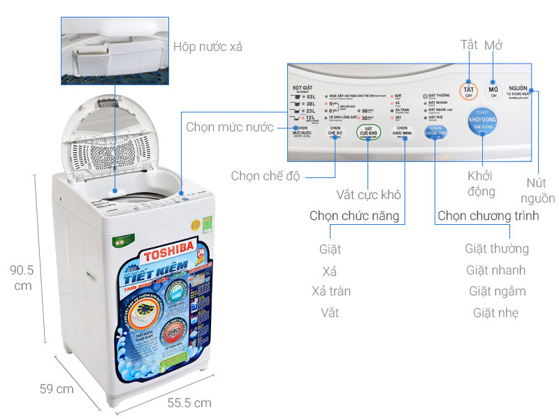Máy giặt lồng đứng Toshiba AW-MF920LV với thiết kế sang trọng, ưa nhìn
