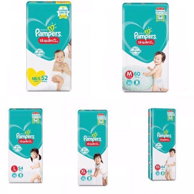 Tã quần Pampers nhiều kích cỡ phù hợp thể trạng từng độ tuổi của bé