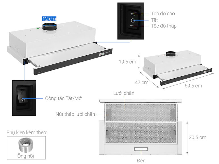 Máy hút mùi âm tủ hiệu Sunhouse SHB6123