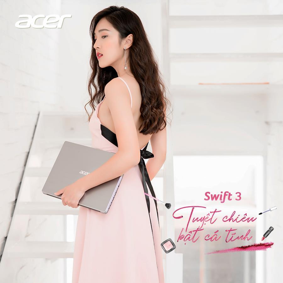 Laptop hãng Acer Swift 3 có thiết kế nhẹ gọn, màu sắc phù hợp cho nữ