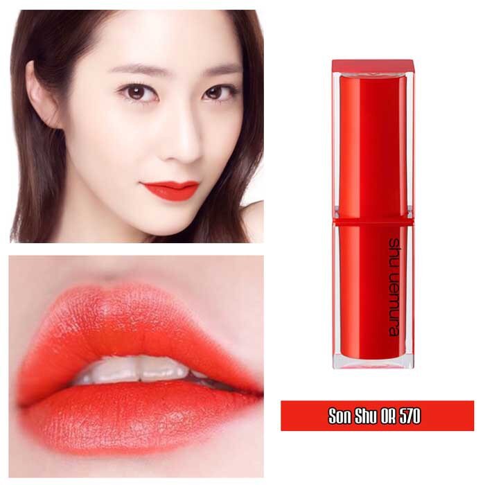 Son môi màu đỏ cam Shu Rouge Unlimited Amplified Holo Lipstick màu 570 Red-Orange