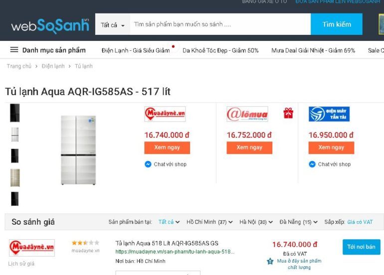 Nơi bán tủ lạnh Aqua Inverter 518 lít AQR-IG585AS SG giá rẻ nhất