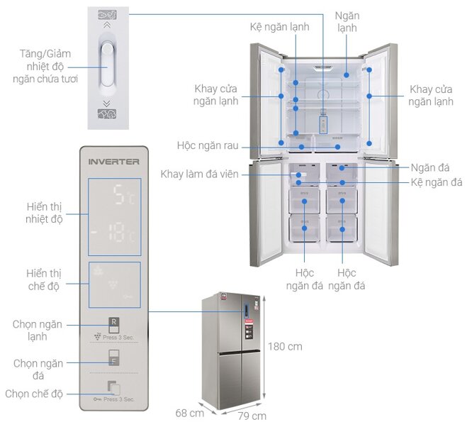 Đánh giá chi tiết tủ lạnh Sharp Inverter 401 lít Multi Door SJ-FXP480VG-CH