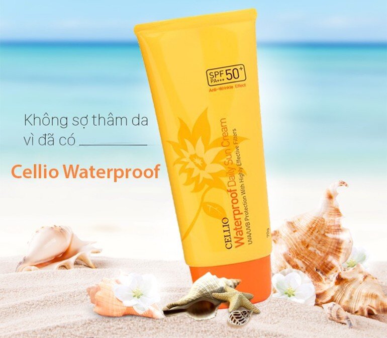 Kem chống nắng Cellio Waterproof Sun Cream SPF50 PA+++ (màu vàng)