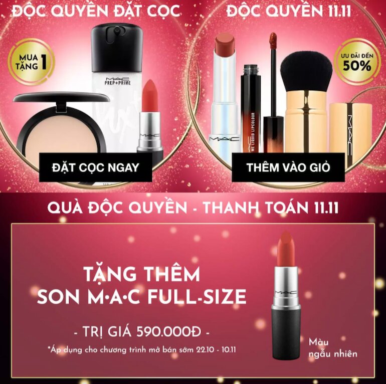 MAC ưu đãi giảm giá đến 50% cùng với nhiều voucher khuyến mãi hấp dẫn