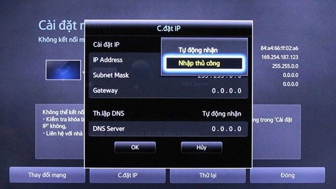 Đầu tiên, chọn vào Cài đặt IP sau đó chọn Nhập thủ công