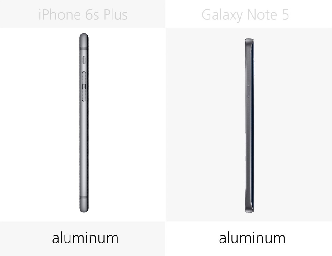 Cả iPhone 6s Plus và Galaxy Note 5 đều được thiết kế cạnh nhôm