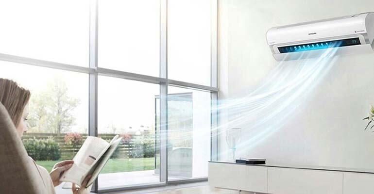 Máy điều hòa Samsung sử dụng gam màu trắng chủ đạo phù hợp với nhiều không gian nội thất may dieu hoa samsung 2