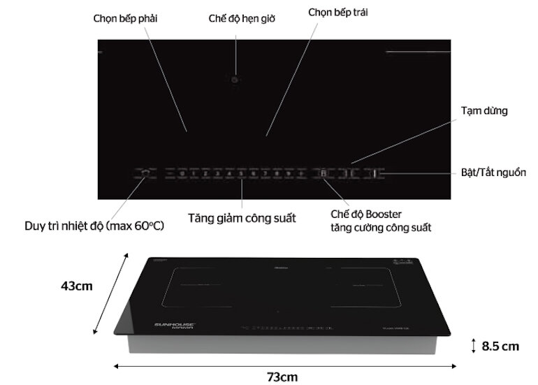 Tính năng của bếp từ đôi Sunhouse mama mmb-02i