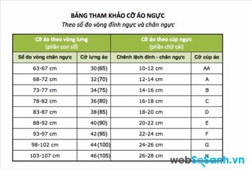 Bảng tham khảo cỡ áo ngực