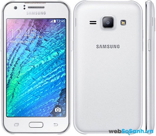 Điện thoại Samsung Galaxy J1 có thiết kế hoàn toàn bằng nhựa nhưng khá chắc chắn và không bám vân tay