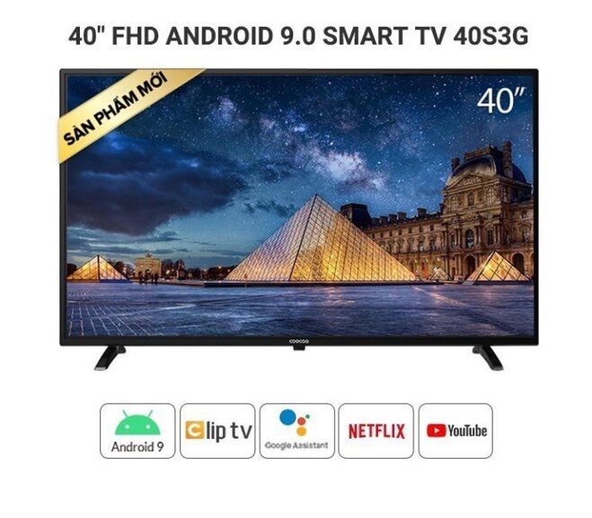 Chiếc tivi Coocaa 40 inch Model 40S3G chạy trên nền của hệ điều hành Android 9.0 kết hợp với con chip Cortex A53