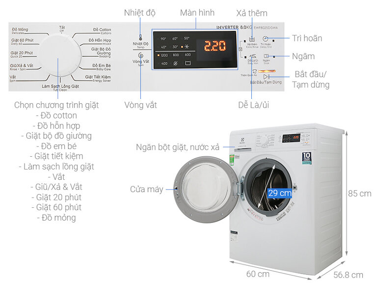 Máy giặt Electrolux EWF8025DGWA, 8.0kg
