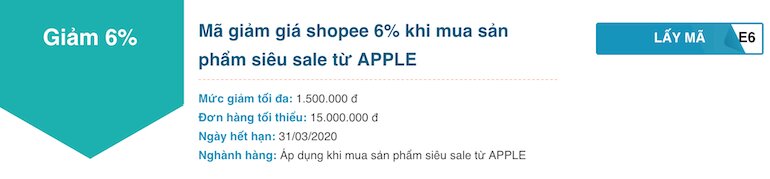 Giảm giá 6% khi mua sản phẩm siêu sale từ APPLE