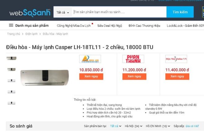 Điều hòa 2 chiều Casper LH-18TL11 18000 BTU - Giá rẻ nhất: 10.850.000 vnđ