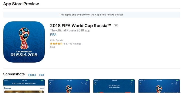 ứng dụng xem world cup 2018 trên smartphone