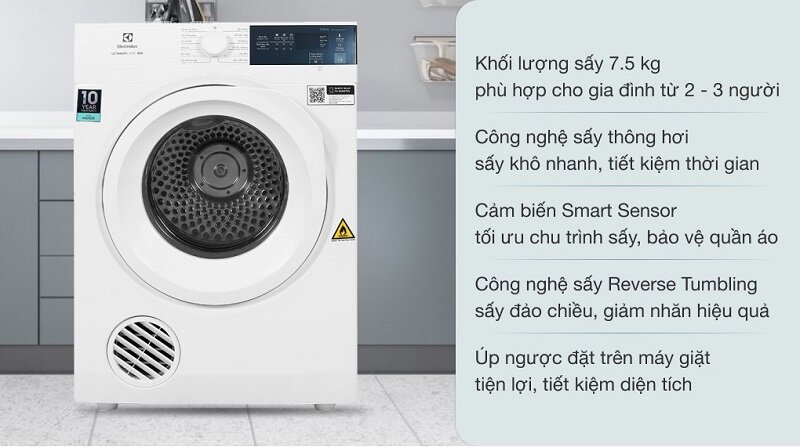 Máy sấy quần áo Electrolux 7.5kg UltimateCare 300 EDV754H3WB