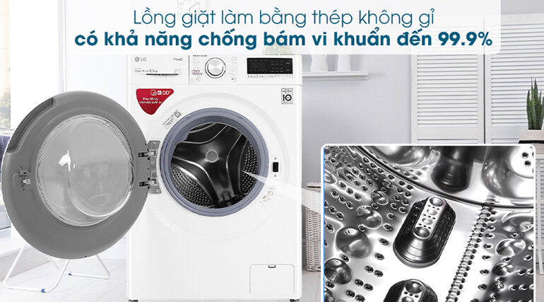 Máy giặt LG được trang bị công nghệ trí tuệ thông minh nhân tạo AI DD giúp cho máy giặt có thể vận hành êm ái, hạn chế tiếng ồn và rung lắc