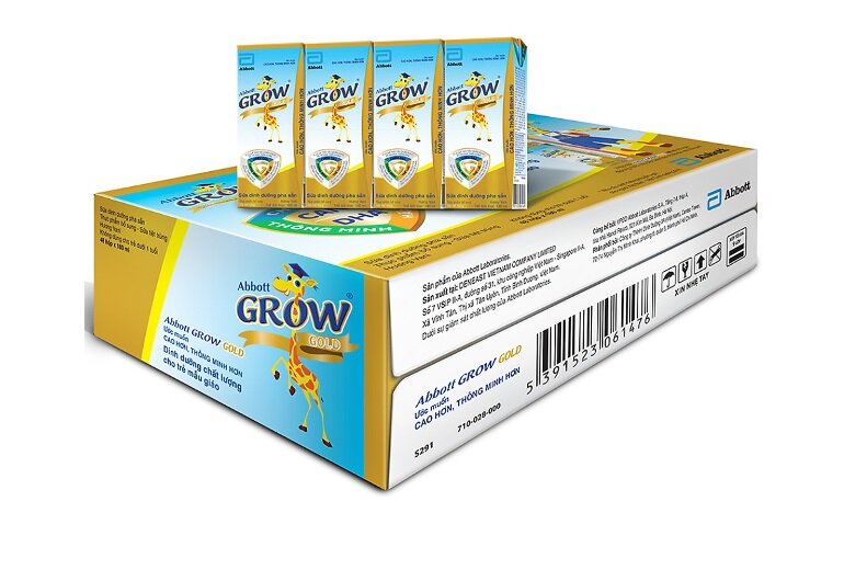 Sữa nước Abbott Grow Gold 110ml và 180ml cho bé từ 1 tuổi trở lên - Giá tham khảo: 550.000 vnd - 728.000 vnd/ thùng 48 hộp dung tích 110ml - 180ml