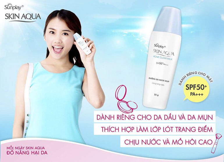 Kem chống nắng cho da dầu Skin Aqua Acne Clear Milk SPF 50+, PA ++++ bảo vệ và chăm sóc làn da bạn từ sâu bân trong