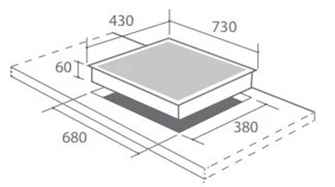 Kích thước lắp đặt bếp từ đôi Canzy CZ 279I