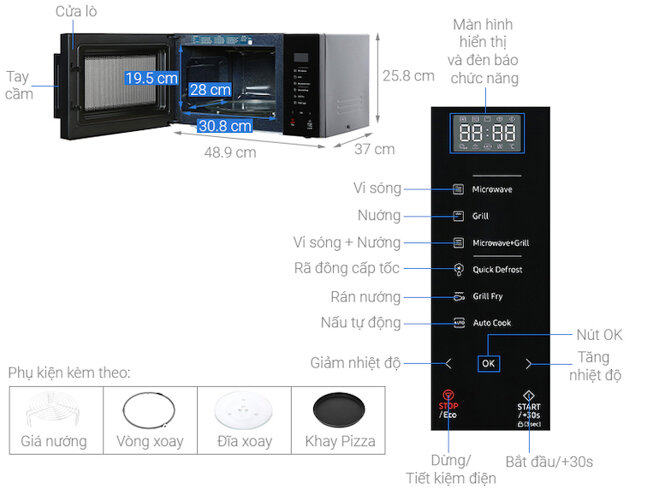 Đặc điểm, chức năng của lò vi sóng Samsung MG23T5018CK/SV.