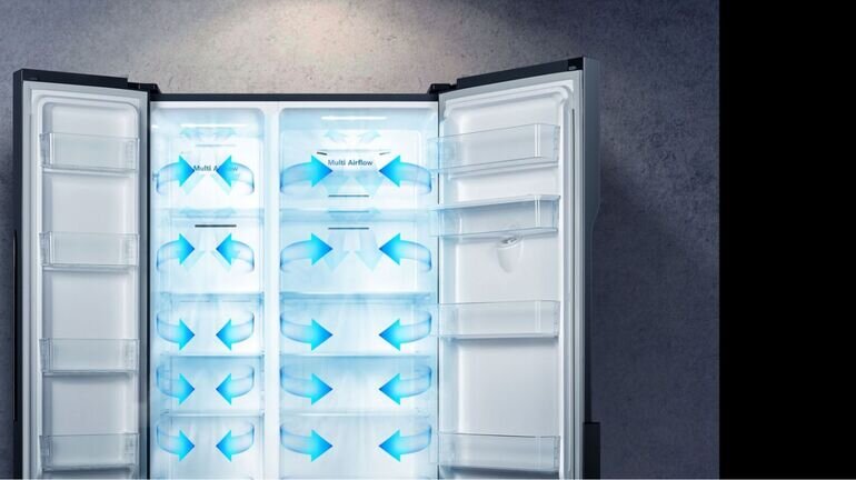 Ưu điểm nổi bật của tủ lạnh Casper RS-570VT: làm lạnh đa chiều phân bổ đồng đều khí lạnh.