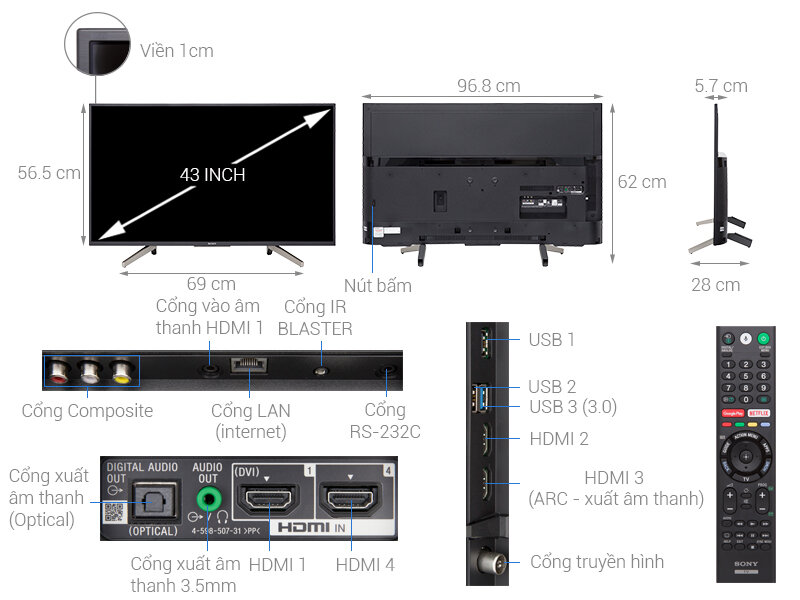 So sánh tivi Sony 43x7500F và 43x8000E có gì giống nhau?