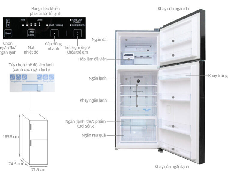 bảng điều khiển cảm ứng bên ngoài cánh tủ lạnh Hitachi Inverter 450L R-F560PGV7(BSL)