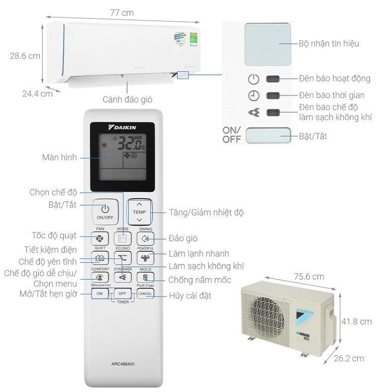 Những phím tính năng trên điều khiển điều hòa Daikin ATKF25XVMV