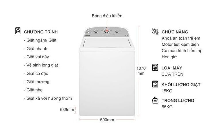 Máy giặt Whirlpool 15Kg 3LWTW4815FW