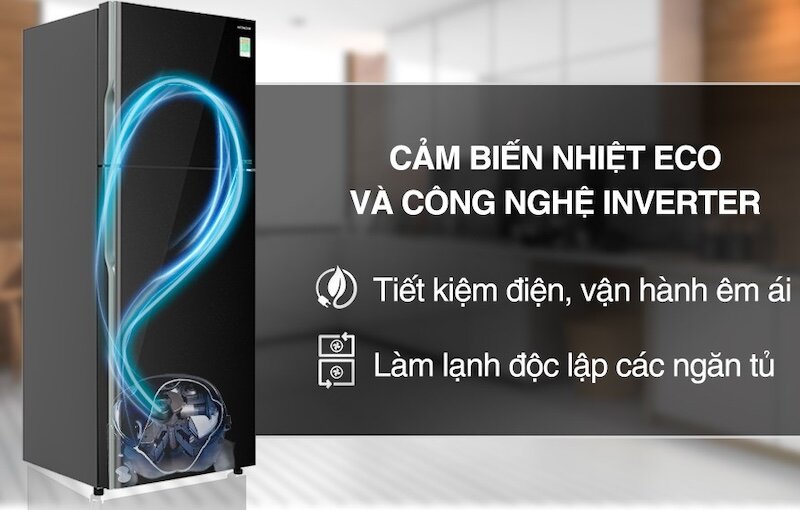 Cảm biến nhiệt Eco giúp tủ lạnh Hitachi Inverter 406 lít R-FVX510PGV9 hoạt động êm ái