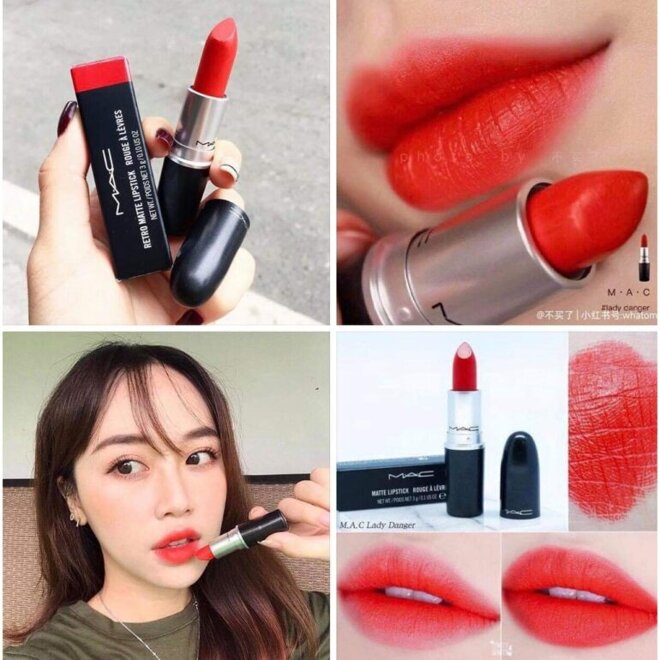 Son môi đỏ cam MAC Retro Matte Lady Danger và Dangerous