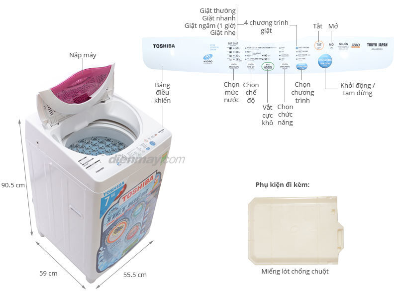 Máy giặt lồng đứng Toshiba AW-A800SV(WL), 7kg là một sản phẩm của thương hiệu Toshiba - Nhật Bản 
